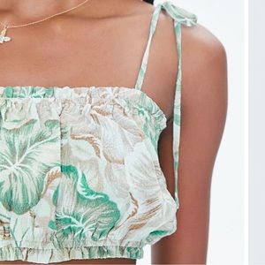 Forever 21 Tropical Floral Print Green Cropped Cami